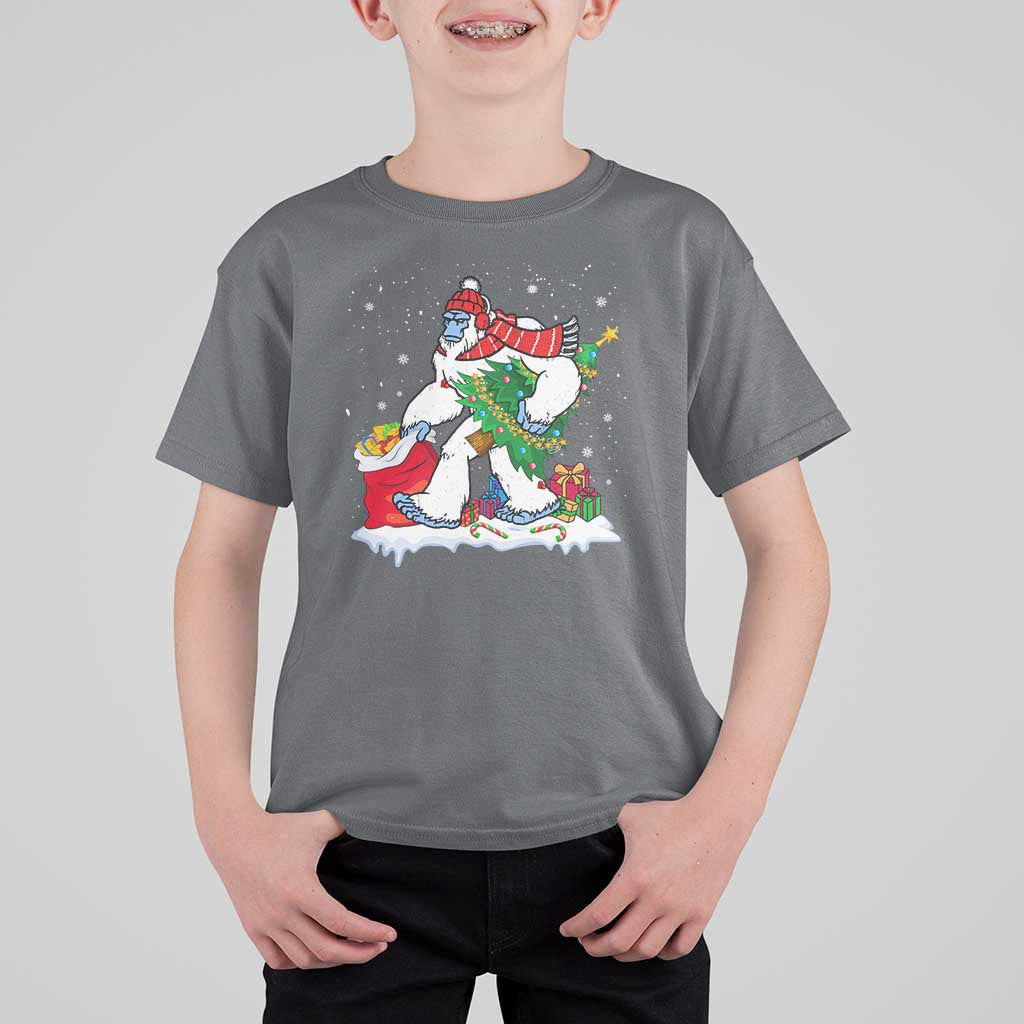 Funny Bigfoot Christmas T Shirt For Kid Believe Winter Yeti Santa Hat Sasquatch Loves Xmas Tree Lights - Wonder Print Shop