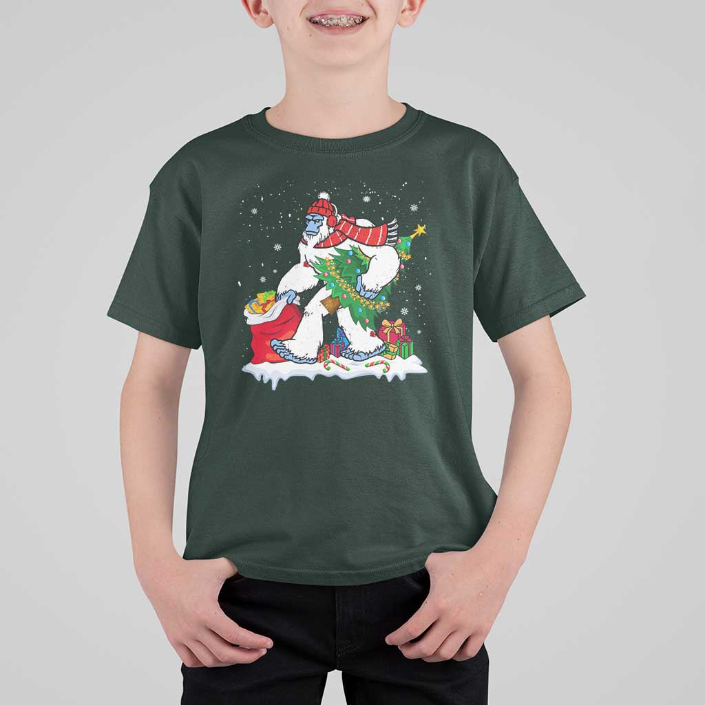 Funny Bigfoot Christmas T Shirt For Kid Believe Winter Yeti Santa Hat Sasquatch Loves Xmas Tree Lights - Wonder Print Shop