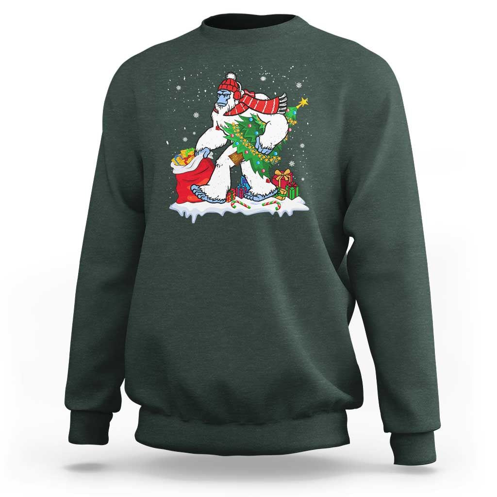 Funny Bigfoot Christmas Sweatshirt Believe Winter Yeti Santa Hat Sasquatch Loves Xmas Tree Lights - Wonder Print Shop