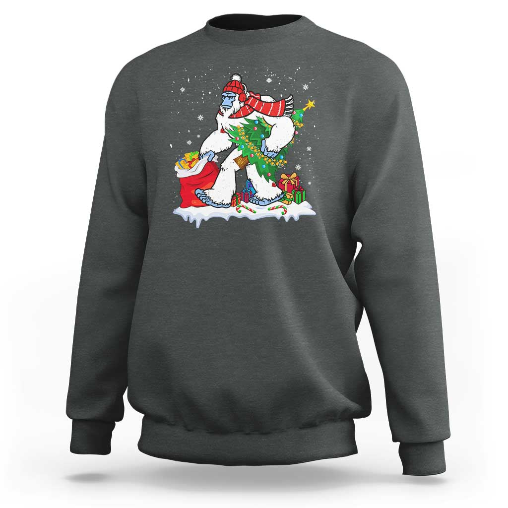 Funny Bigfoot Christmas Sweatshirt Believe Winter Yeti Santa Hat Sasquatch Loves Xmas Tree Lights - Wonder Print Shop