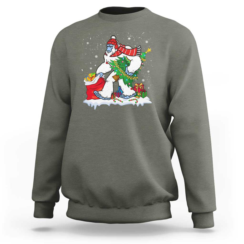 Funny Bigfoot Christmas Sweatshirt Believe Winter Yeti Santa Hat Sasquatch Loves Xmas Tree Lights - Wonder Print Shop