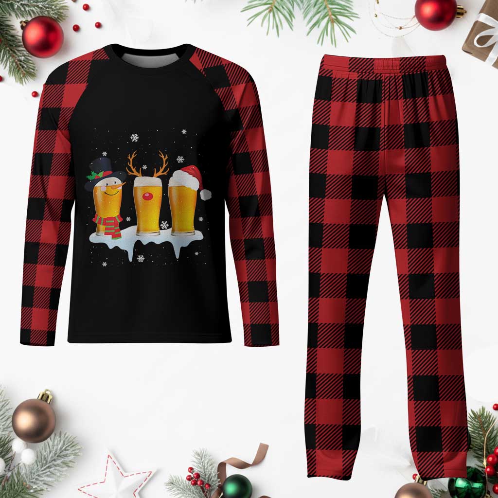 Funny Beer Plaid Pajama Set Reindeer Santa Drinking Lovers - Wonder Print Shop
