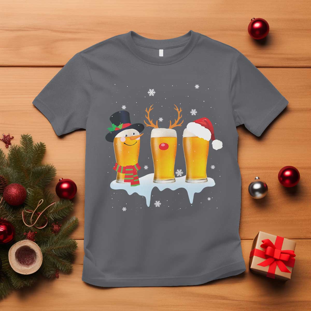 Funny Christmas Beer T Shirt Reindeer Santa Drinking Lovers - Wonder Print Shop