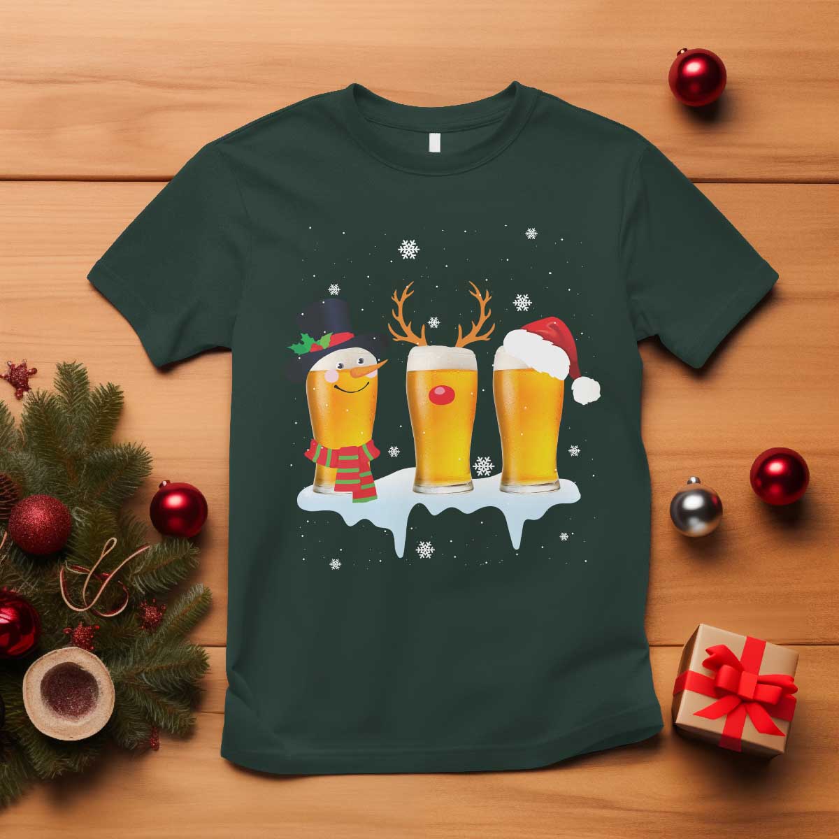 Funny Christmas Beer T Shirt Reindeer Santa Drinking Lovers - Wonder Print Shop