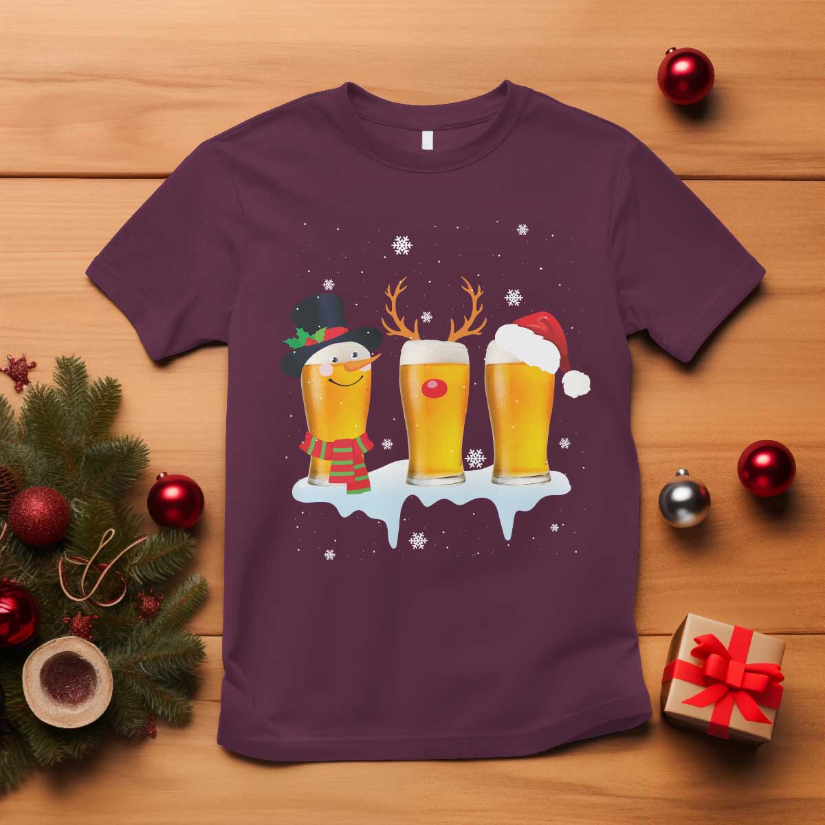 Funny Christmas Beer T Shirt Reindeer Santa Drinking Lovers - Wonder Print Shop
