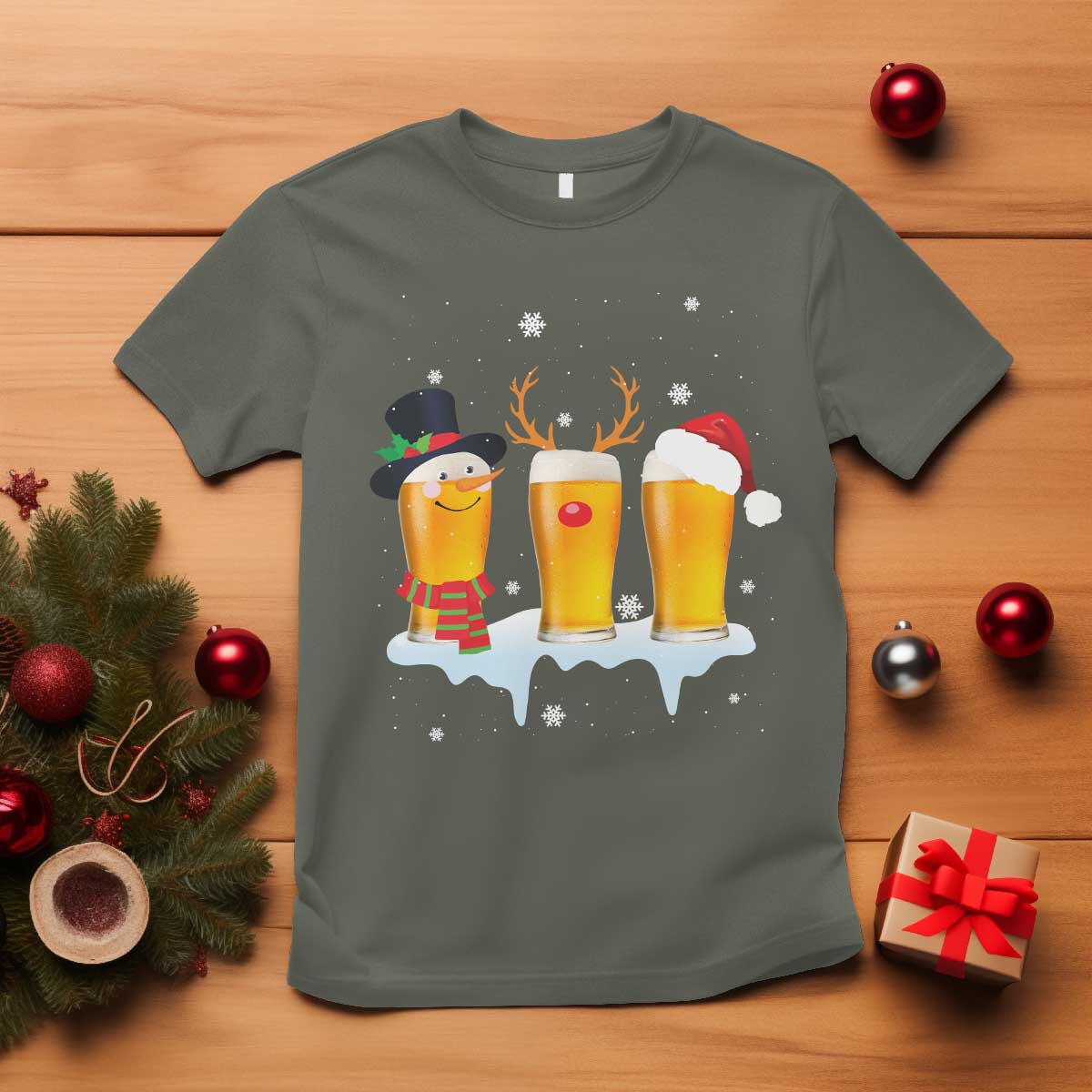 Funny Christmas Beer T Shirt Reindeer Santa Drinking Lovers - Wonder Print Shop
