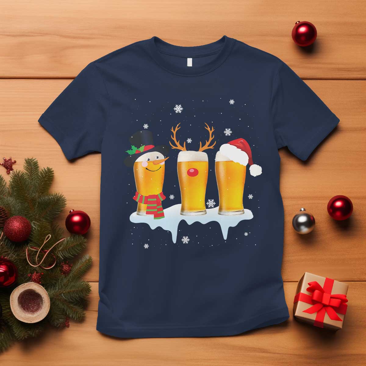 Funny Christmas Beer T Shirt Reindeer Santa Drinking Lovers - Wonder Print Shop