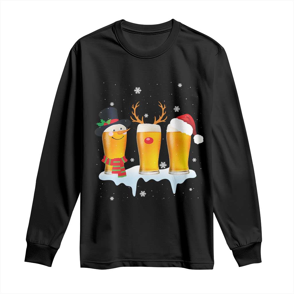 Funny Christmas Beer Long Sleeve Shirt Reindeer Santa Drinking Lovers