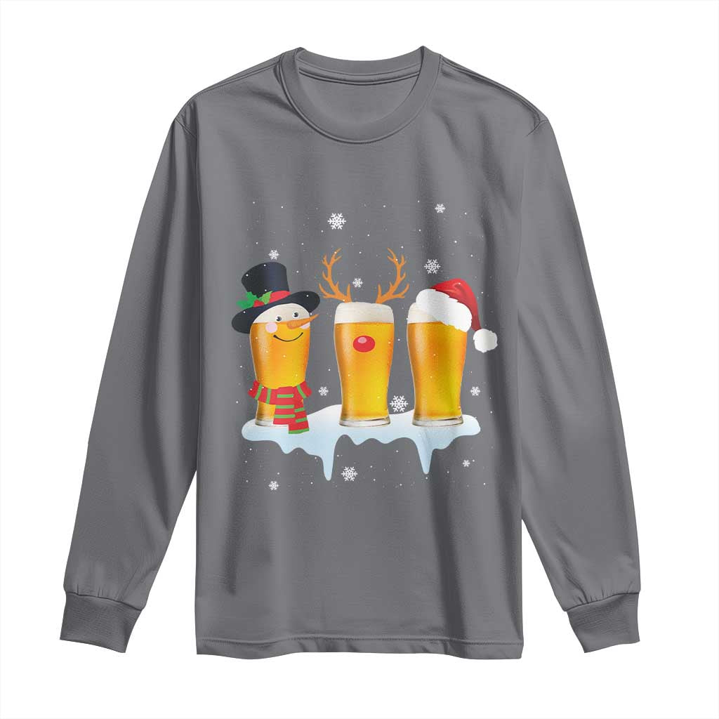 Funny Christmas Beer Long Sleeve Shirt Reindeer Santa Drinking Lovers