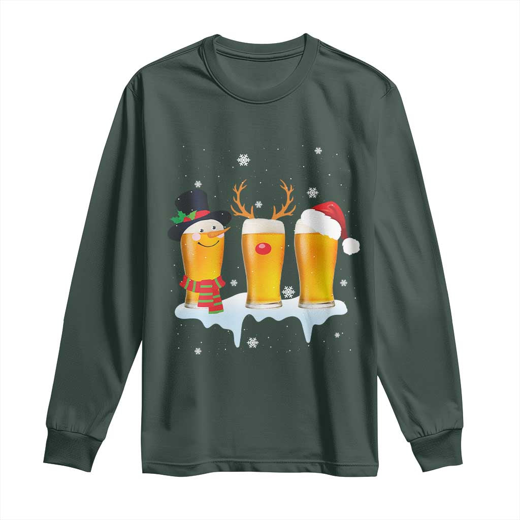 Funny Christmas Beer Long Sleeve Shirt Reindeer Santa Drinking Lovers