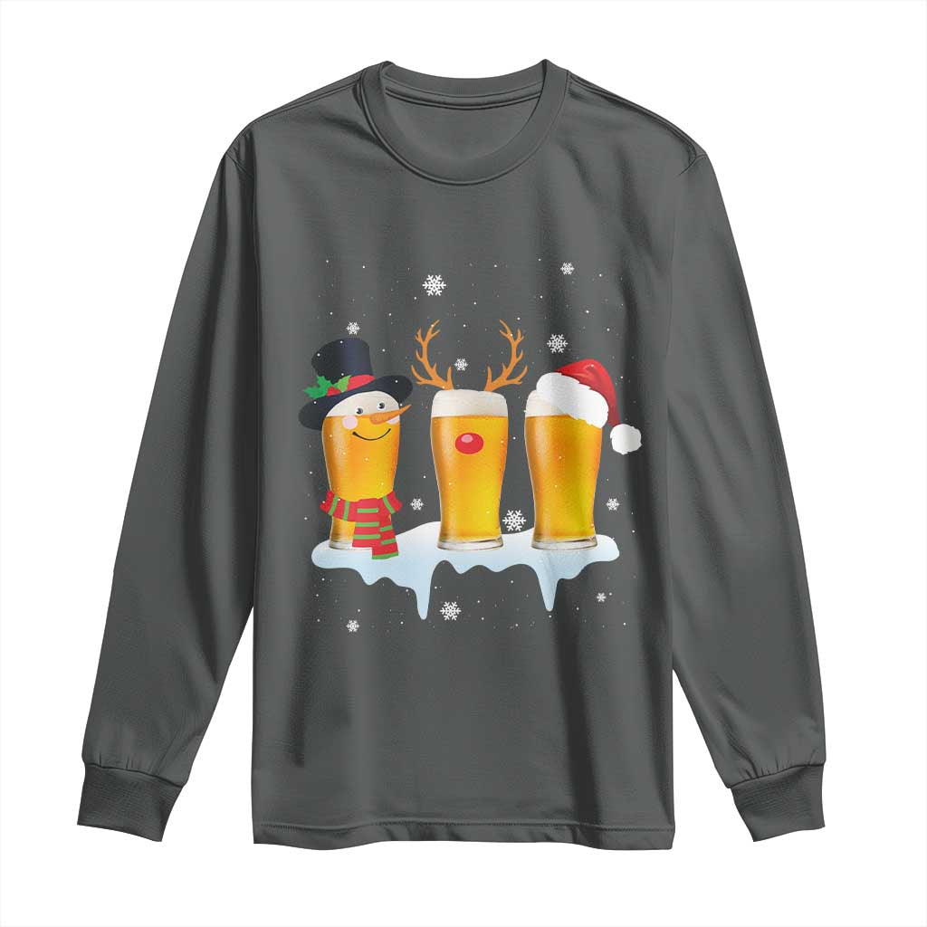 Funny Christmas Beer Long Sleeve Shirt Reindeer Santa Drinking Lovers