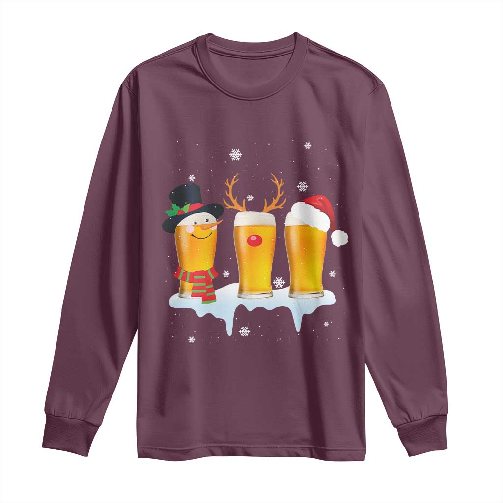 Funny Christmas Beer Long Sleeve Shirt Reindeer Santa Drinking Lovers