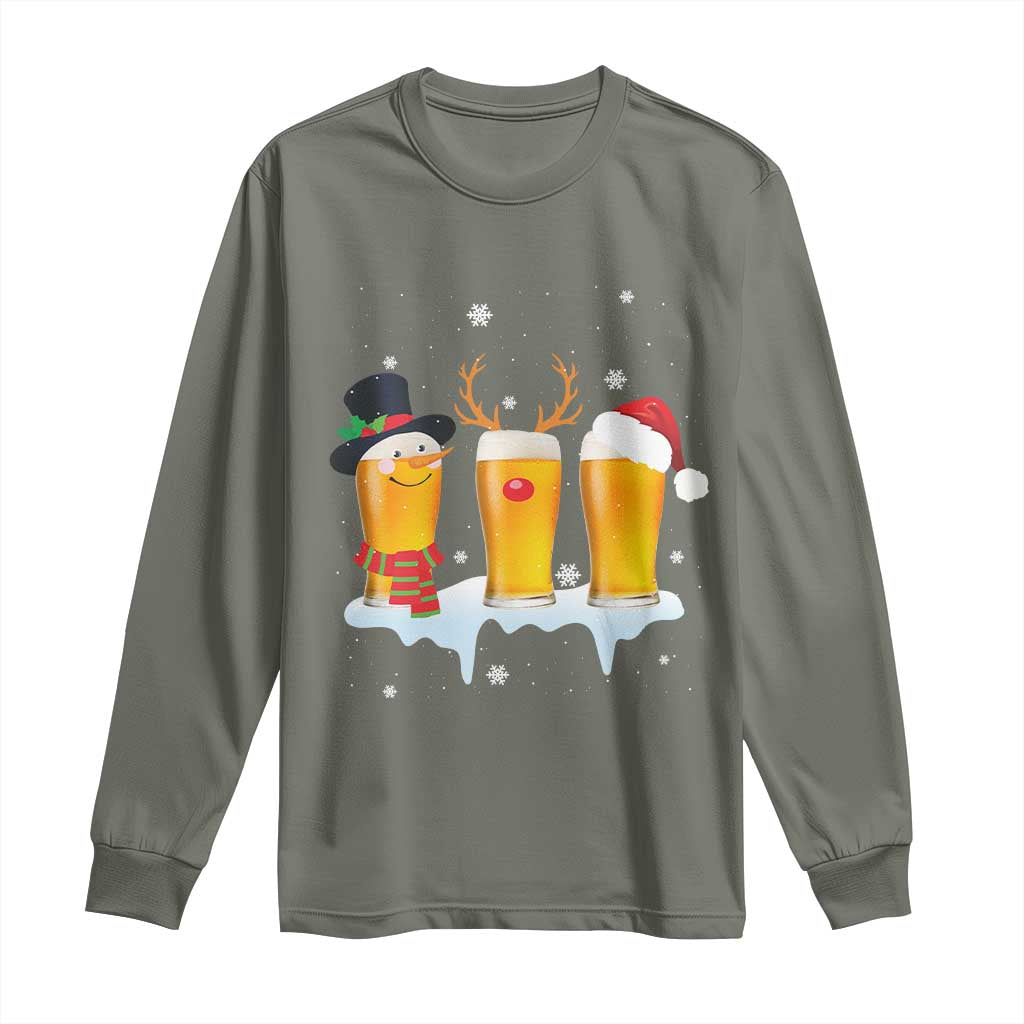 Funny Christmas Beer Long Sleeve Shirt Reindeer Santa Drinking Lovers
