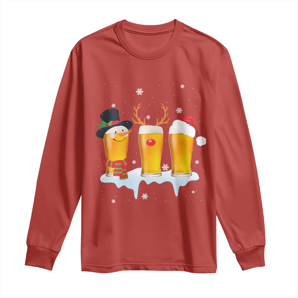 Funny Christmas Beer Long Sleeve Shirt Reindeer Santa Drinking Lovers