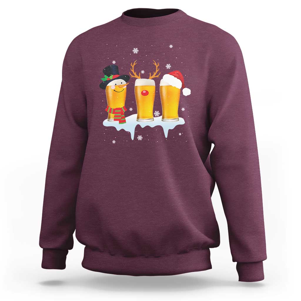 Funny Christmas Beer Sweatshirt Reindeer Santa Drinking Lovers - Wonder Print Shop