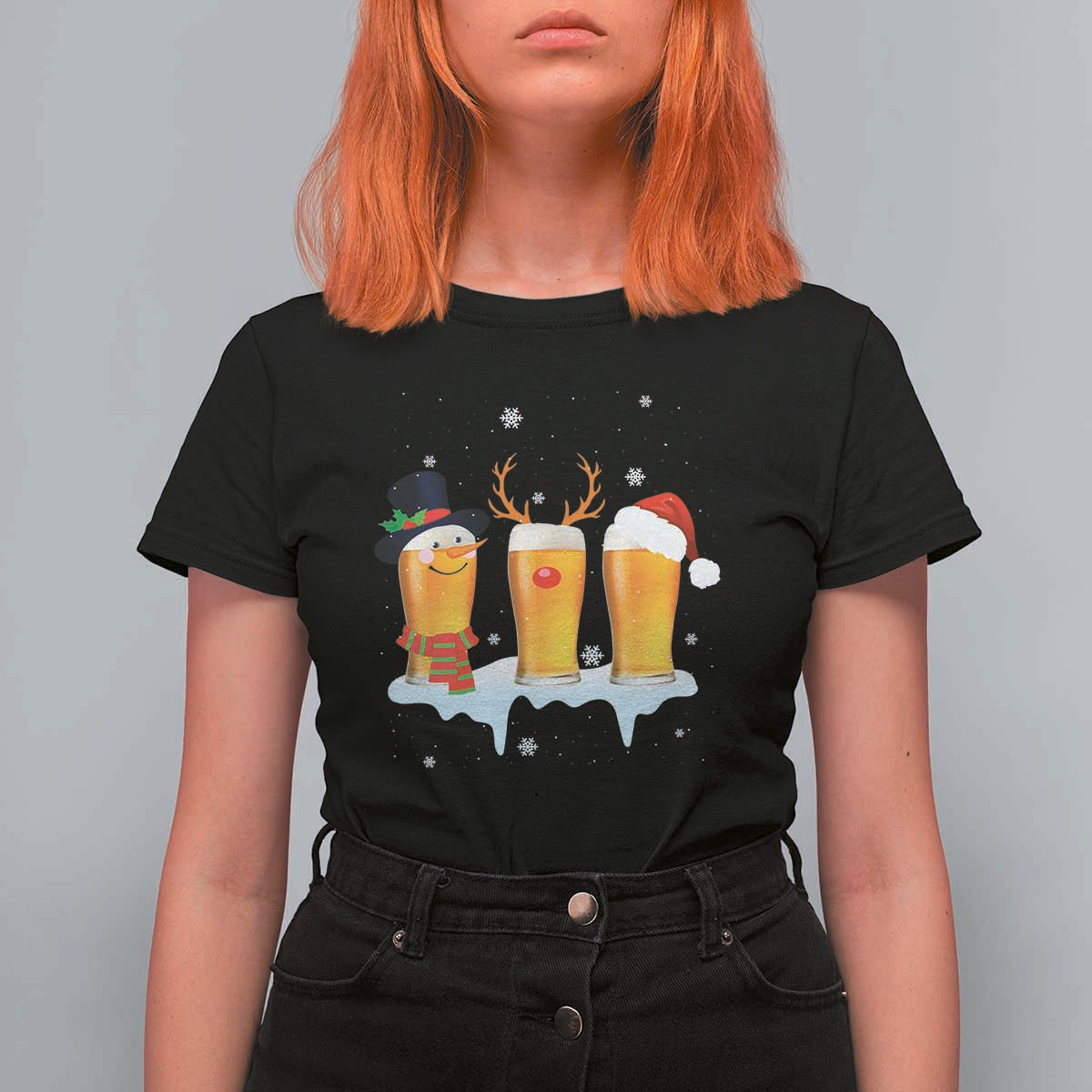 Funny Christmas Beer T Shirt For Women Reindeer Santa Drinking Lovers - Wonder Print Shop