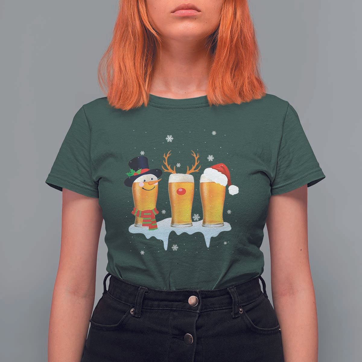 Funny Christmas Beer T Shirt For Women Reindeer Santa Drinking Lovers - Wonder Print Shop