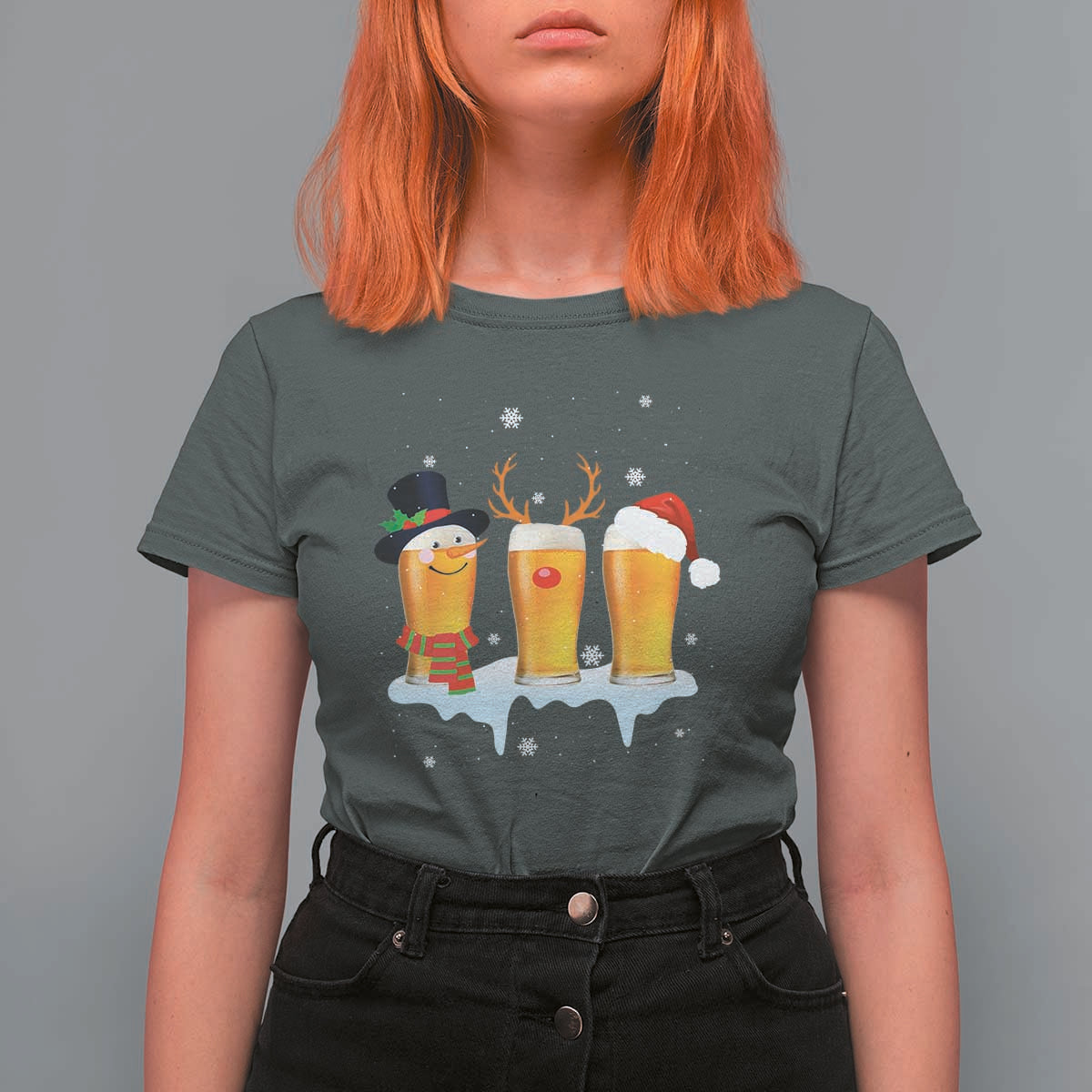 Funny Christmas Beer T Shirt For Women Reindeer Santa Drinking Lovers - Wonder Print Shop