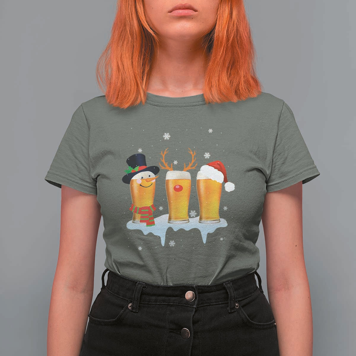 Funny Christmas Beer T Shirt For Women Reindeer Santa Drinking Lovers - Wonder Print Shop