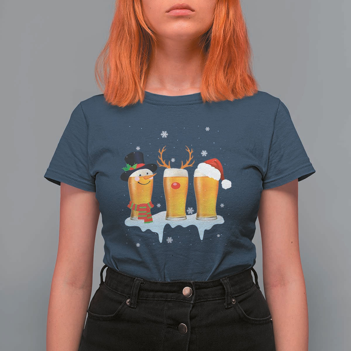 Funny Christmas Beer T Shirt For Women Reindeer Santa Drinking Lovers - Wonder Print Shop