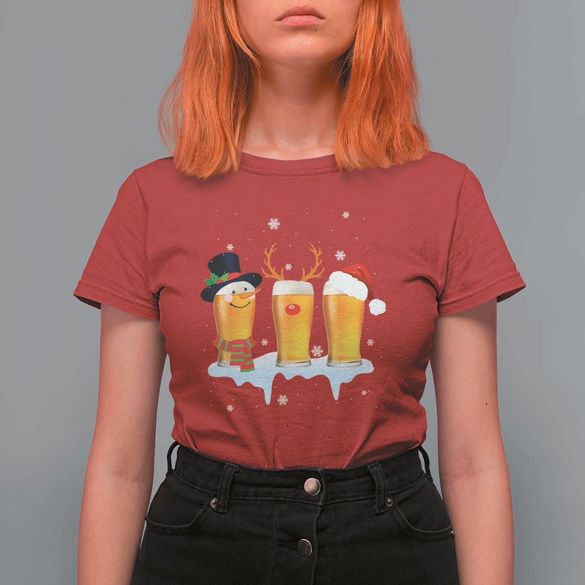 Funny Christmas Beer T Shirt For Women Reindeer Santa Drinking Lovers - Wonder Print Shop