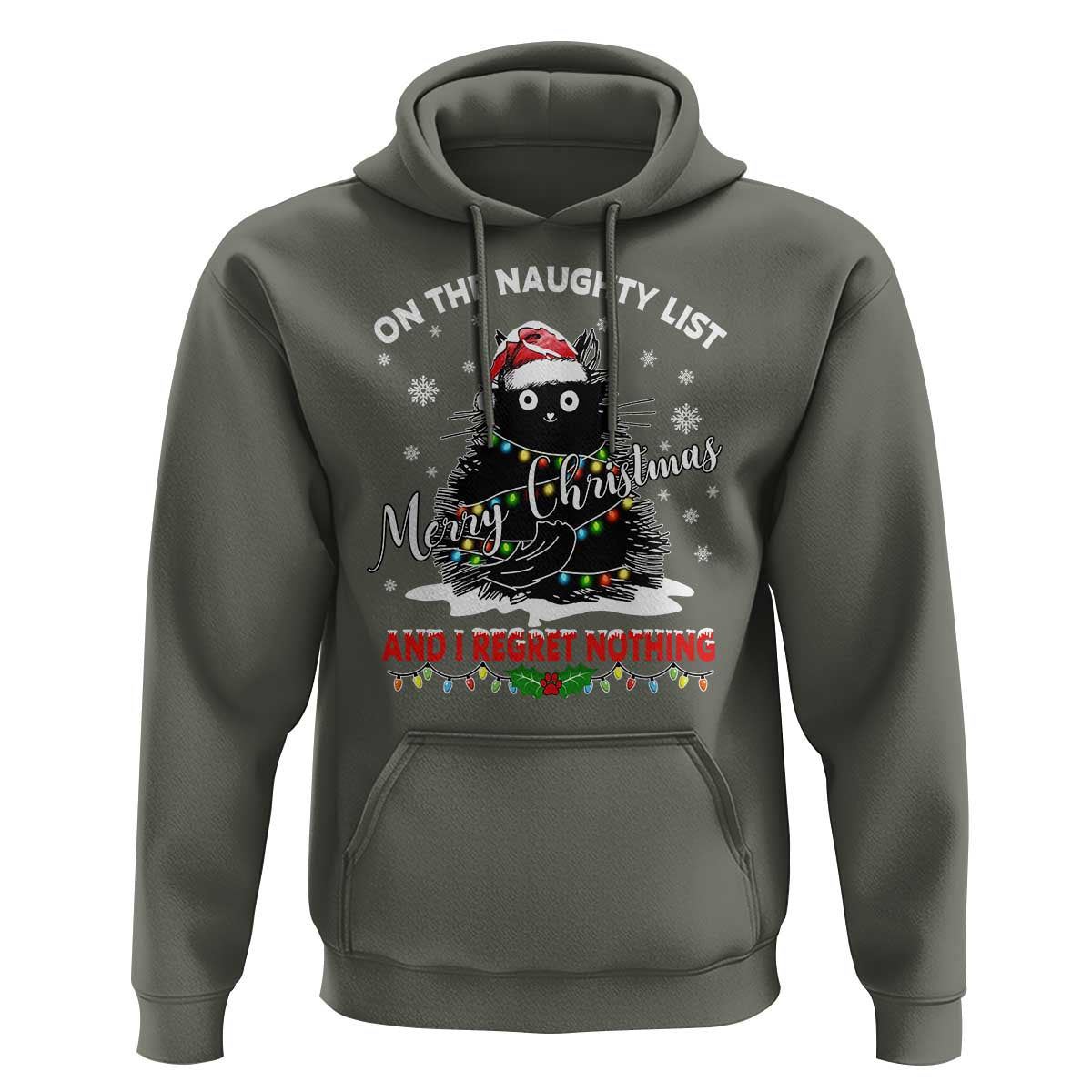 Cat Christmas Hoodie On The Naughty List And I Regret Nothing