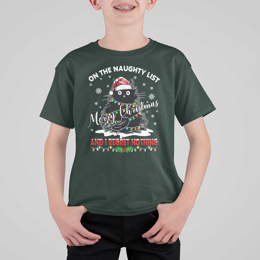 Cat Christmas T Shirt For Kid On The Naughty List And I Regret Nothing - Wonder Print Shop