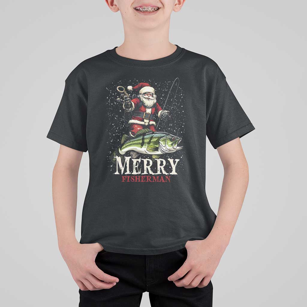 Fishing Christmas Gifts T Shirt For Kid Merry Fisherman Santa Claus Fish Fishing Rod - Wonder Print Shop