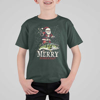 Fishing Christmas Gifts T Shirt For Kid Merry Fisherman Santa Claus Fish Fishing Rod - Wonder Print Shop