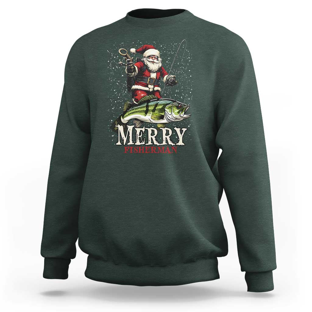 Fishing Christmas Gifts Sweatshirt Merry Fisherman Santa Claus Fish Fishing Rod - Wonder Print Shop