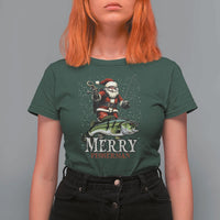 Fishing Christmas Gifts T Shirt For Women Merry Fisherman Santa Claus Fish Fishing Rod - Wonder Print Shop