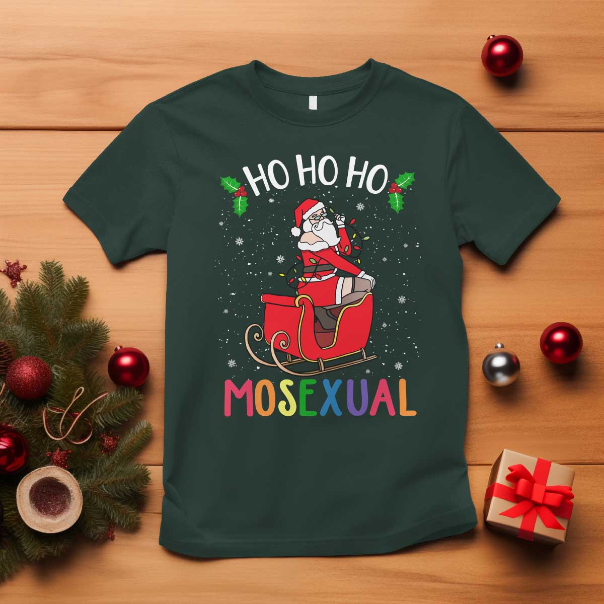 LGBTQ Christmas T Shirt Ho Ho Ho Mosexual Slay Santa LGBT Rainbow Pun Gay Pride - Wonder Print Shop