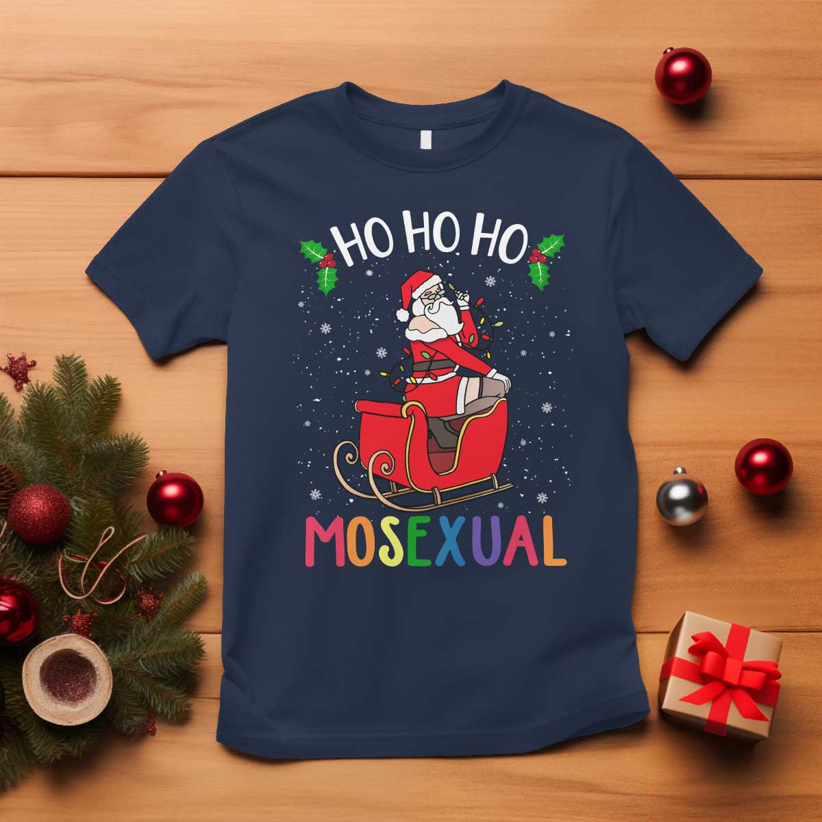 LGBTQ Christmas T Shirt Ho Ho Ho Mosexual Slay Santa LGBT Rainbow Pun Gay Pride - Wonder Print Shop