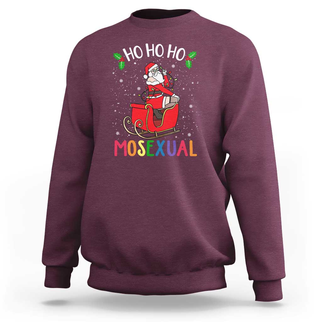 LGBTQ Christmas Sweatshirt Ho Ho Ho Mosexual Slay Santa LGBT Rainbow Pun Gay Pride - Wonder Print Shop