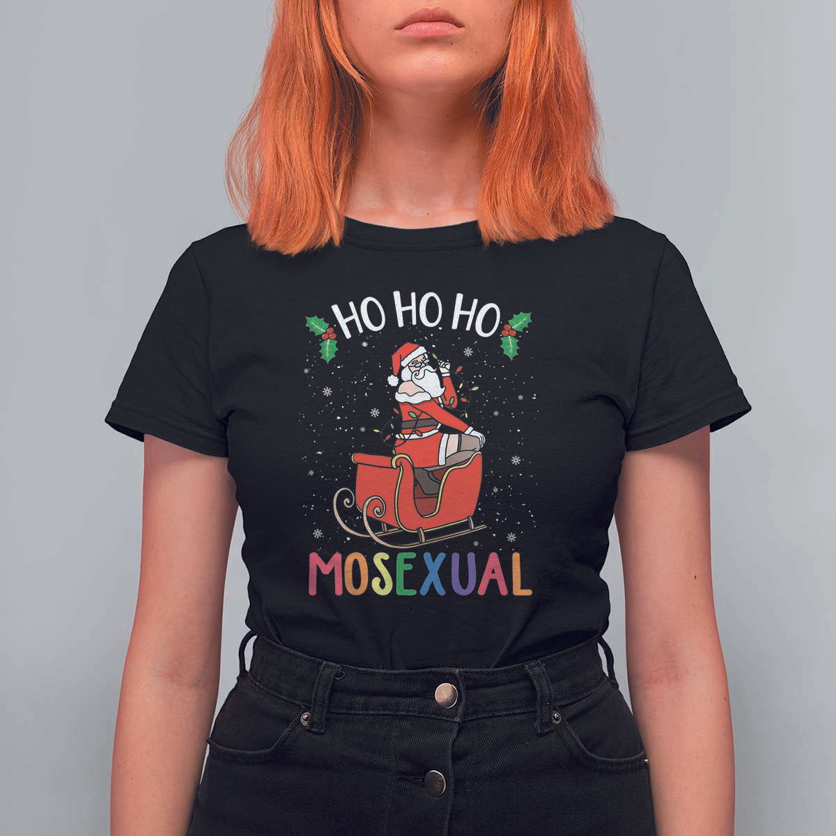 LGBTQ Christmas T Shirt For Women Ho Ho Ho Mosexual Slay Santa LGBT Rainbow Pun Gay Pride - Wonder Print Shop