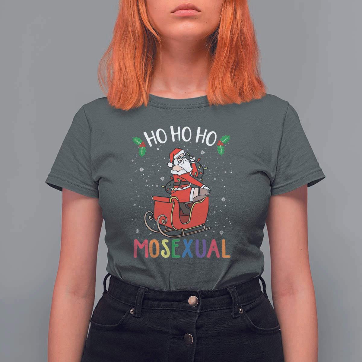 LGBTQ Christmas T Shirt For Women Ho Ho Ho Mosexual Slay Santa LGBT Rainbow Pun Gay Pride - Wonder Print Shop
