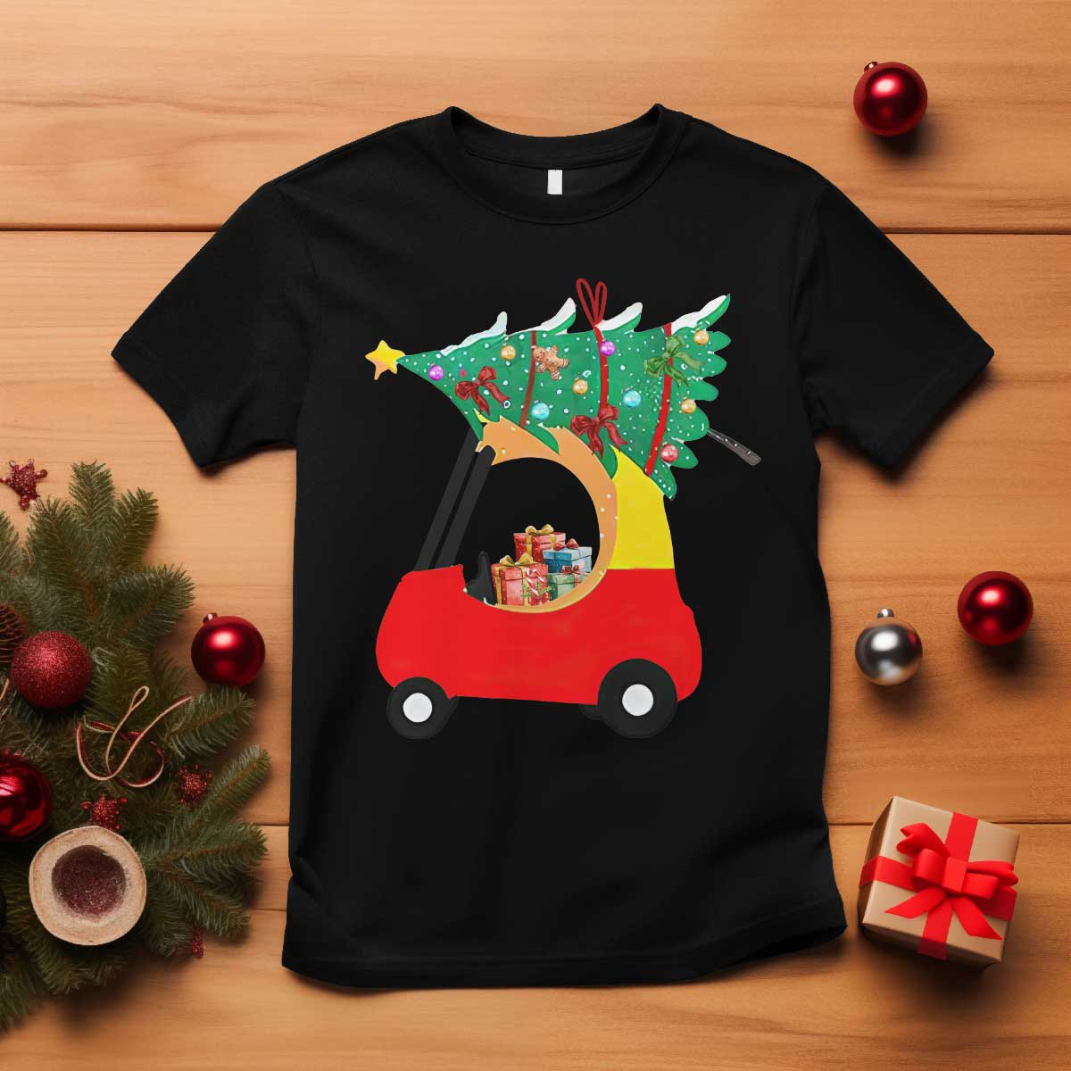 Christmas Kids T Shirt Red Car Tree Cute Xmas Toddler Boys - Wonder Print Shop