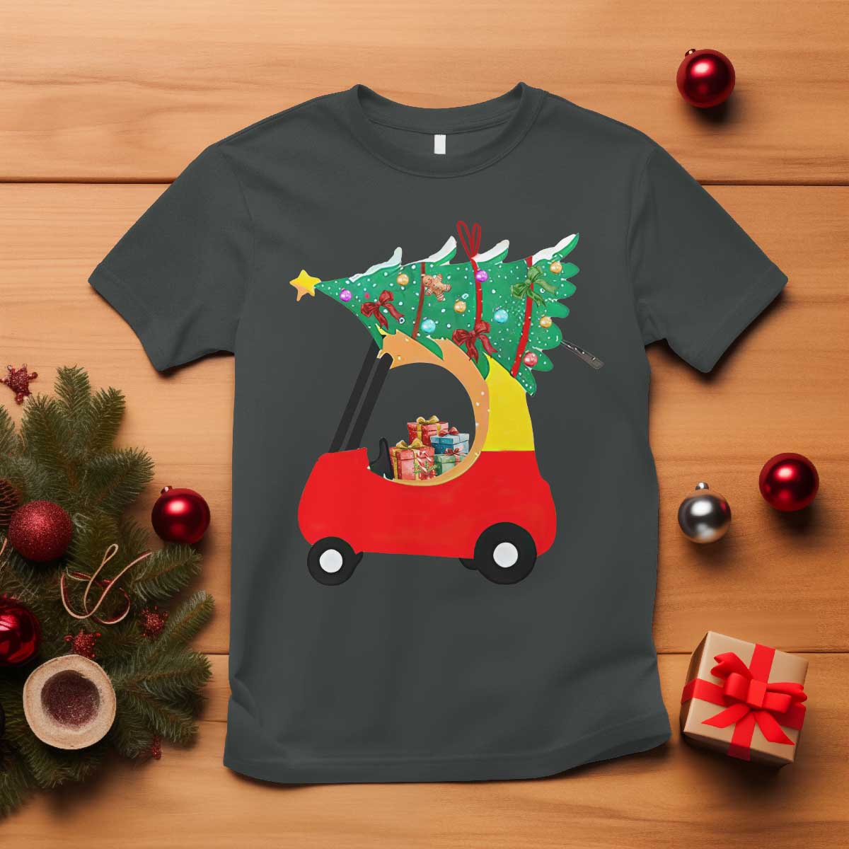 Christmas Kids T Shirt Red Car Tree Cute Xmas Toddler Boys - Wonder Print Shop