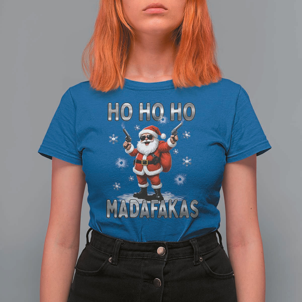 Funny Gun Christmas T Shirt For Women Ho Ho Ho Santa Pew Pew Madafakas - Wonder Print Shop