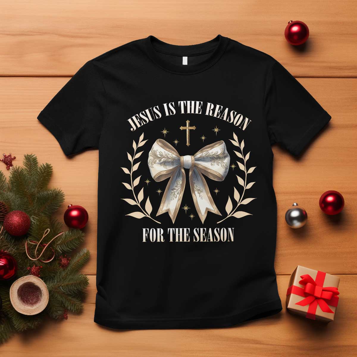 Jesus is the Reason T Shirt Xmas Jesus Lover Religious Christmas Coquette Bow - Wonder Print Shop