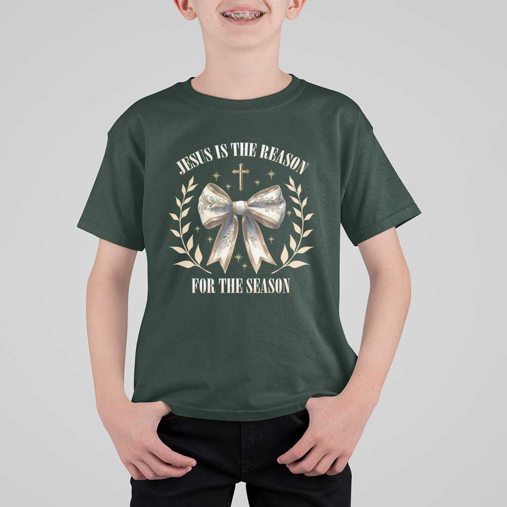 Jesus is the Reason T Shirt For Kid Xmas Jesus Lover Religious Christmas Coquette Bow - Wonder Print Shop
