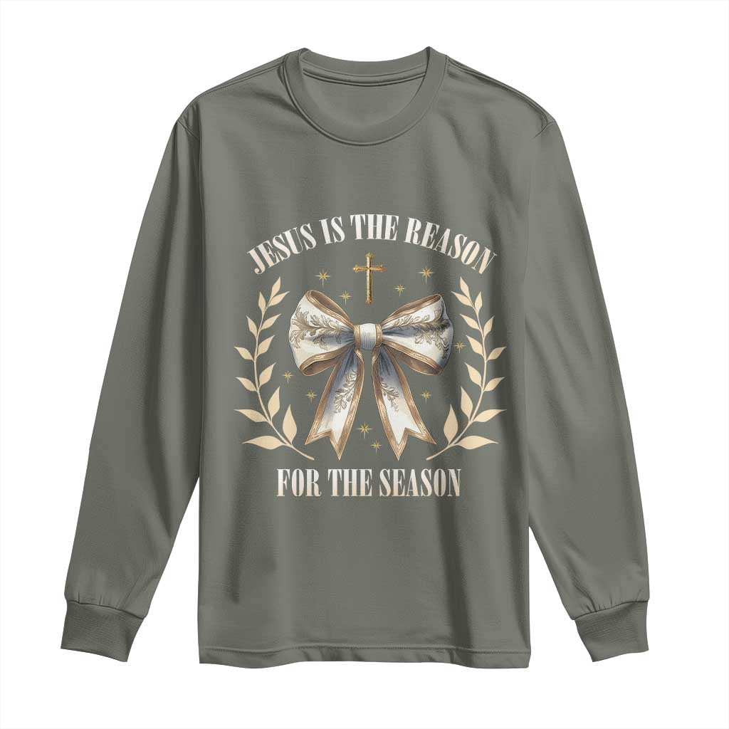 Jesus is the Reason Long Sleeve Shirt Xmas Jesus Lover Religious Christmas Coquette Bow