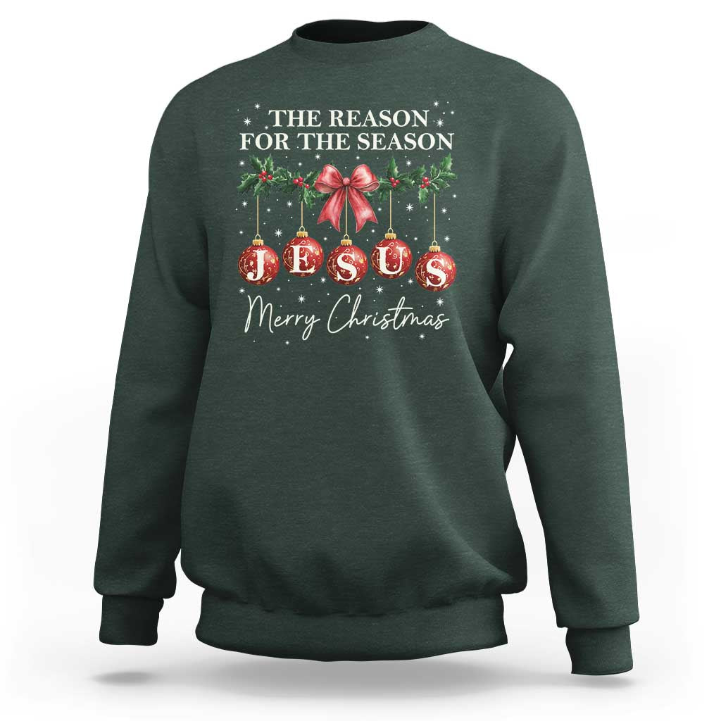 Christian Christmas Sweatshirt Merry Xmas Jesus The Reason Coquette Bow - Wonder Print Shop