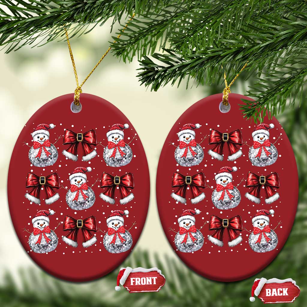 Xmas Coquette Christmas Ornament Girly Xmas Disco Snowman Bow - Wonder Print Shop