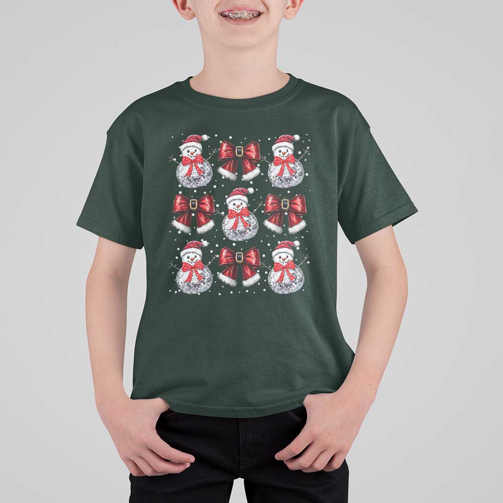 Christmas Coquette T Shirt For Kid Girly Xmas Disco Snowman Bow - Wonder Print Shop