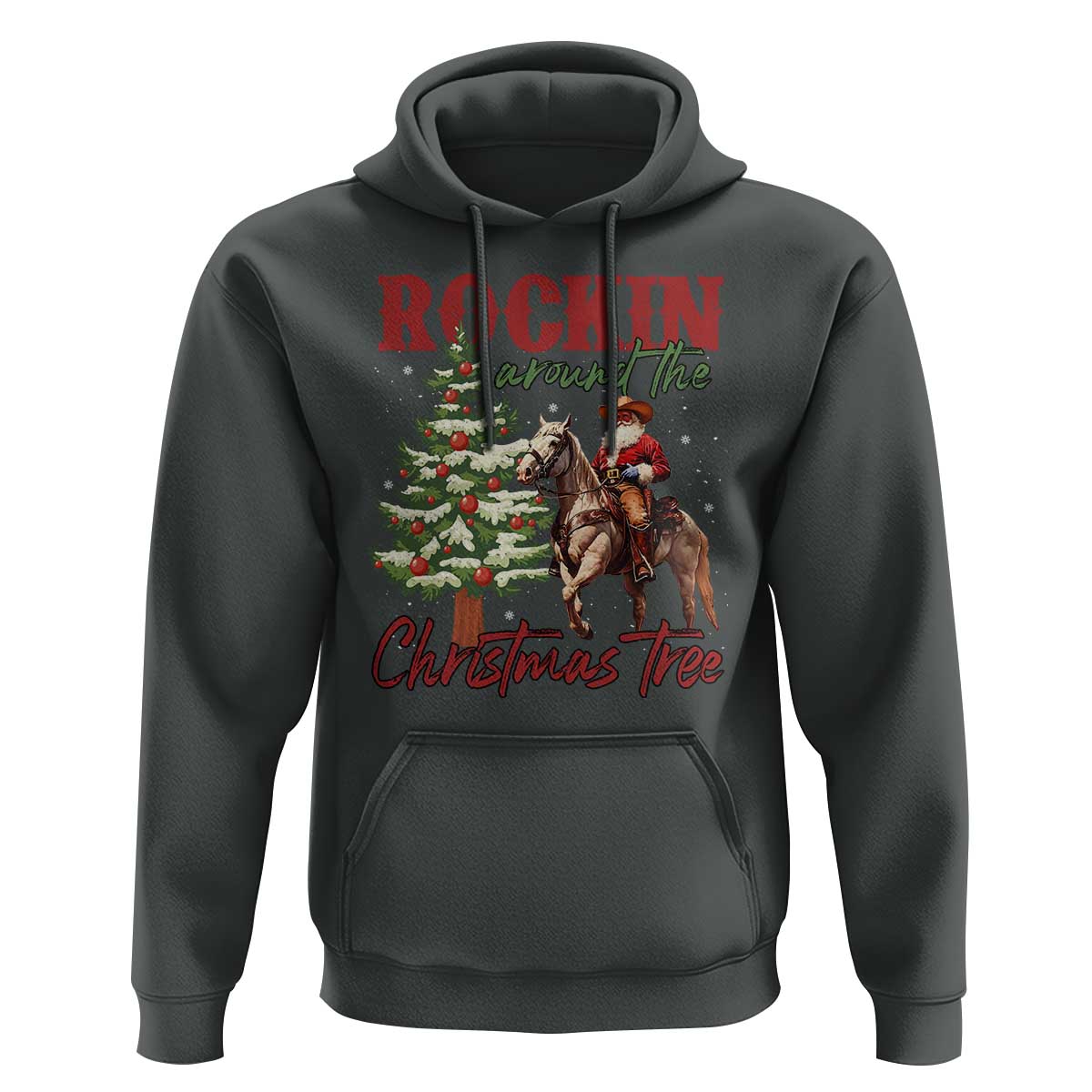 Western Christmas Hoodie Vintage 90s Cowboy Santa Claus Xmas Tree