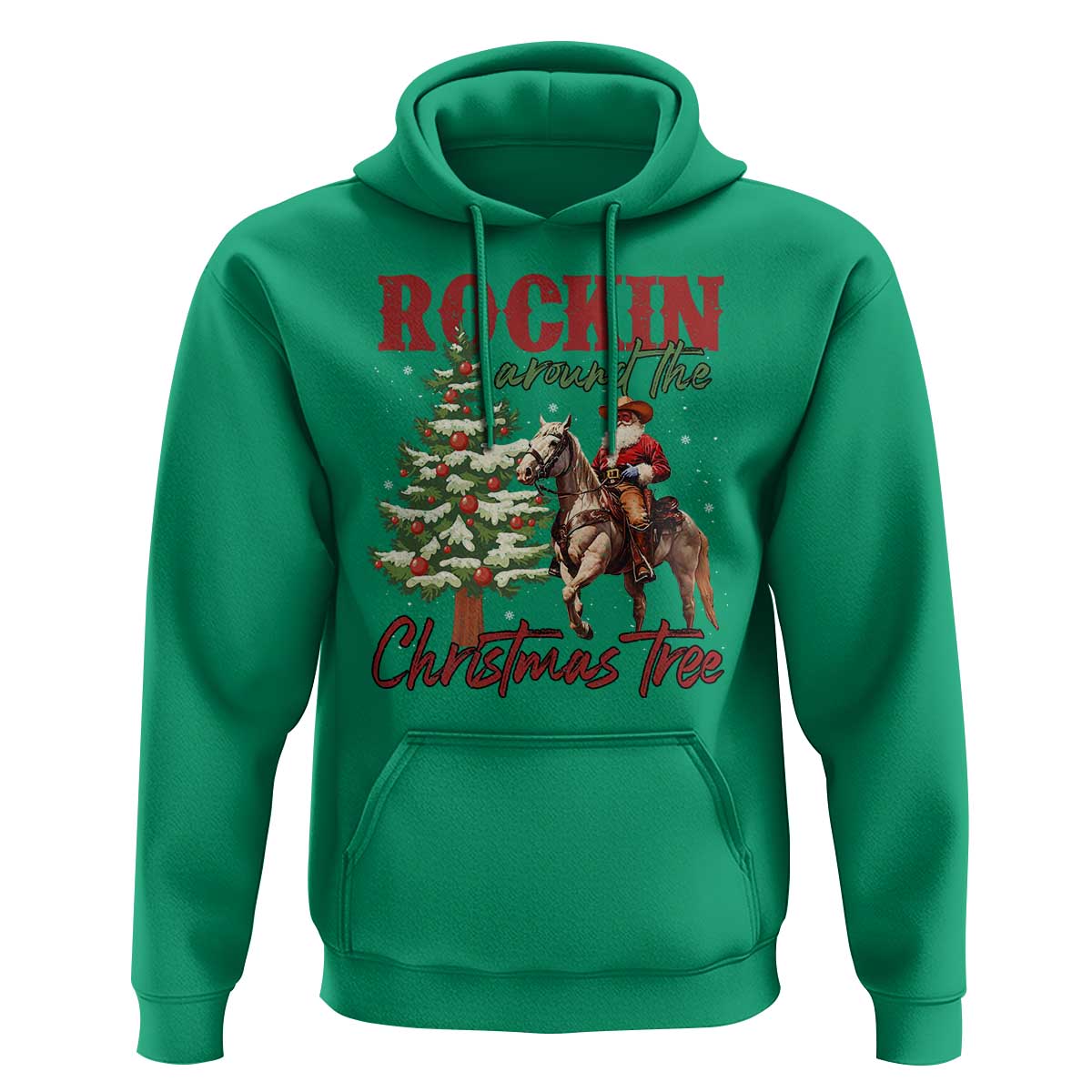 Western Christmas Hoodie Vintage 90s Cowboy Santa Claus Xmas Tree
