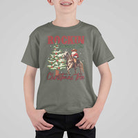 Western Christmas T Shirt For Kid Vintage 90s Cowboy Santa Claus Xmas Tree - Wonder Print Shop