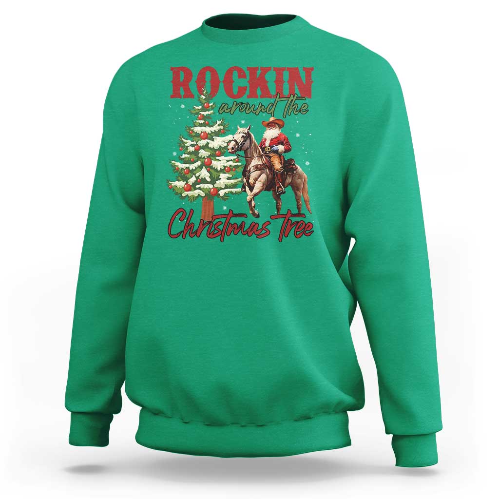 Western Christmas Sweatshirt Vintage 90s Cowboy Santa Claus Xmas Tree - Wonder Print Shop