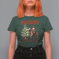 Western Christmas T Shirt For Women Vintage 90s Cowboy Santa Claus Xmas Tree - Wonder Print Shop
